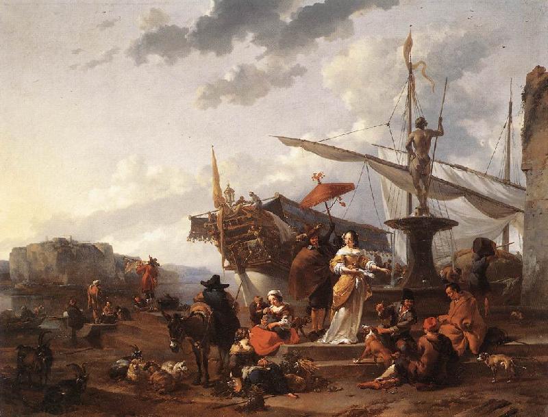 BERCHEM, Nicolaes A Southern Harbour Scene oil painting picture